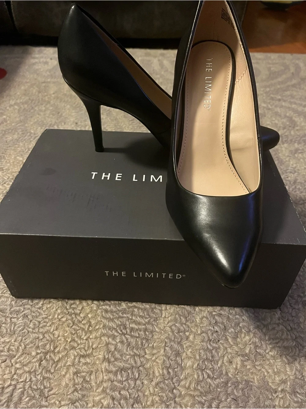 The Limited Black Pointed-Toe Leather-Look Pumps
